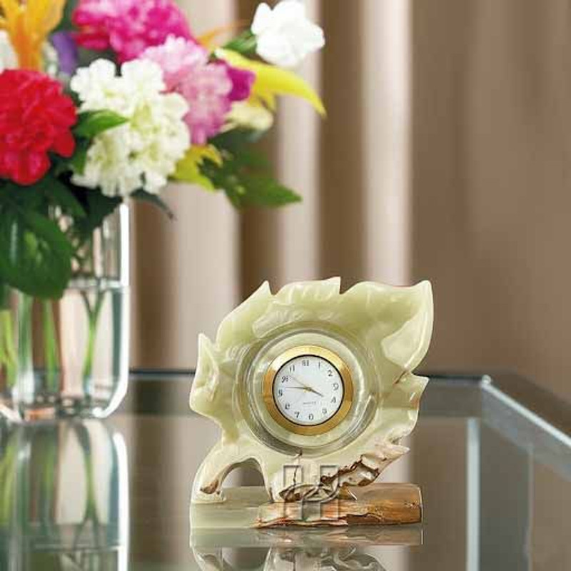 Green Onyx Maple Leaf Desk Clock  Handcrafted Natural Stone Art For Office Or Home 9