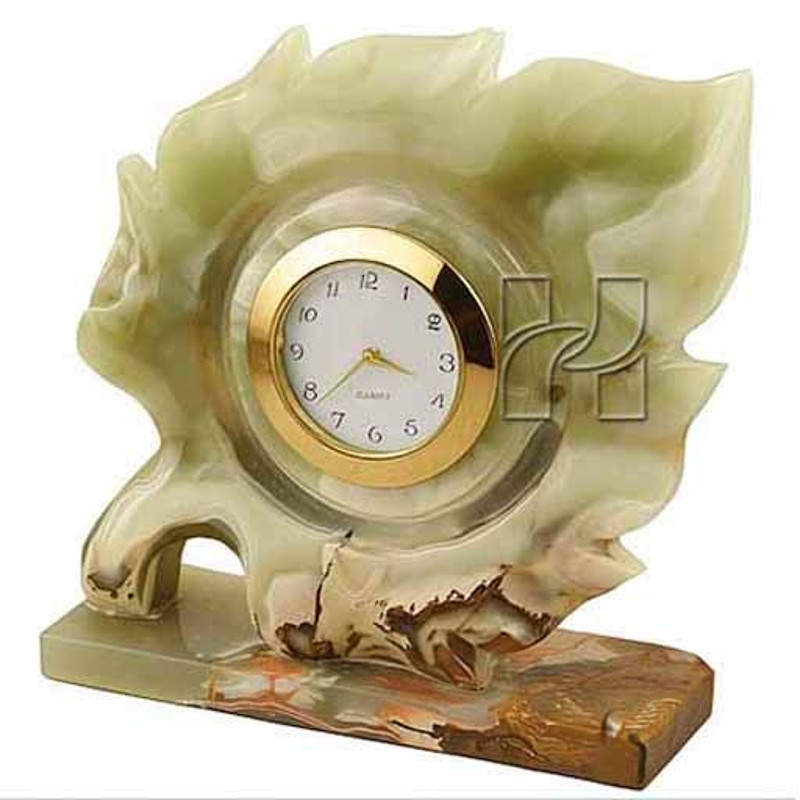 Green Onyx Maple Leaf Desk Clock  Handcrafted Natural Stone Art For Office Or Home 3