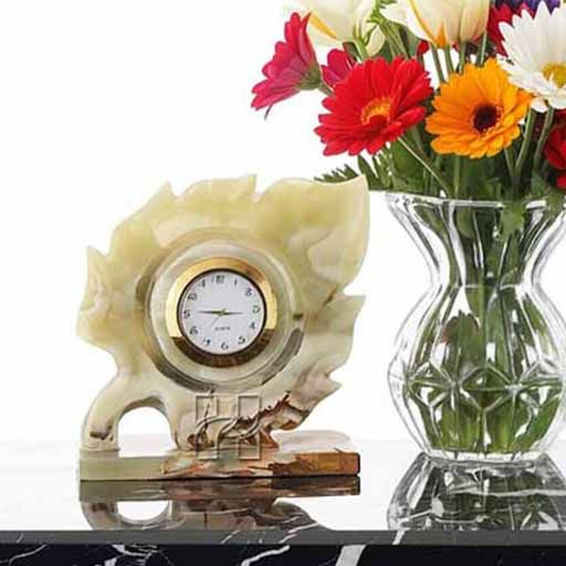 Green Onyx Maple Leaf Desk Clock  Handcrafted Natural Stone Art For Office Or Home 4