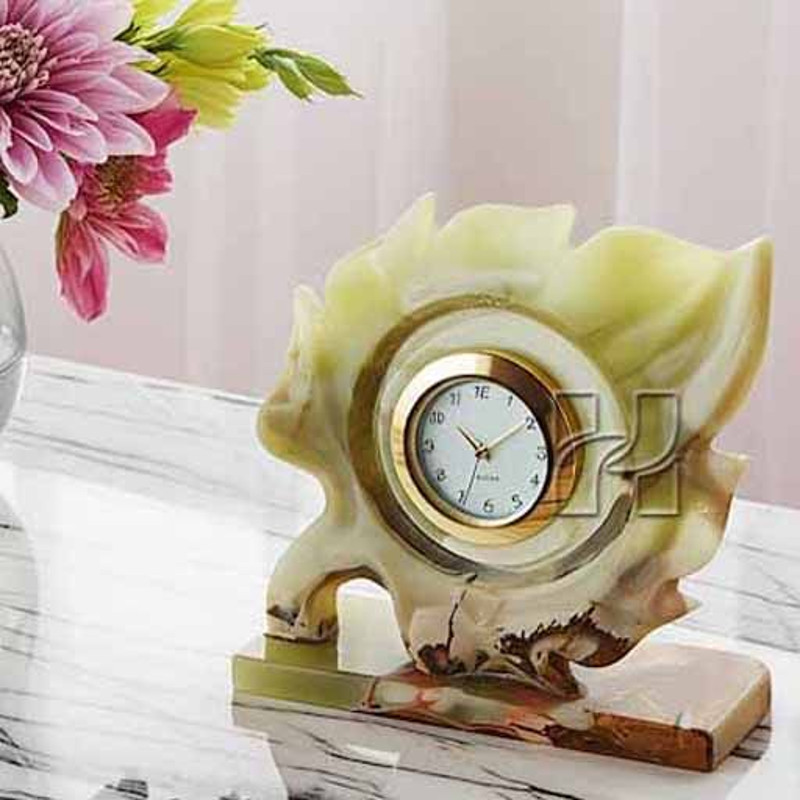 Green Onyx Maple Leaf Desk Clock  Handcrafted Natural Stone Art For Office Or Home 7