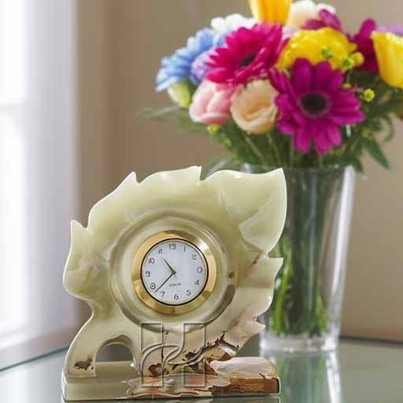 Green Onyx Maple Leaf Desk Clock  Handcrafted Natural Stone Art For Office Or Home 13