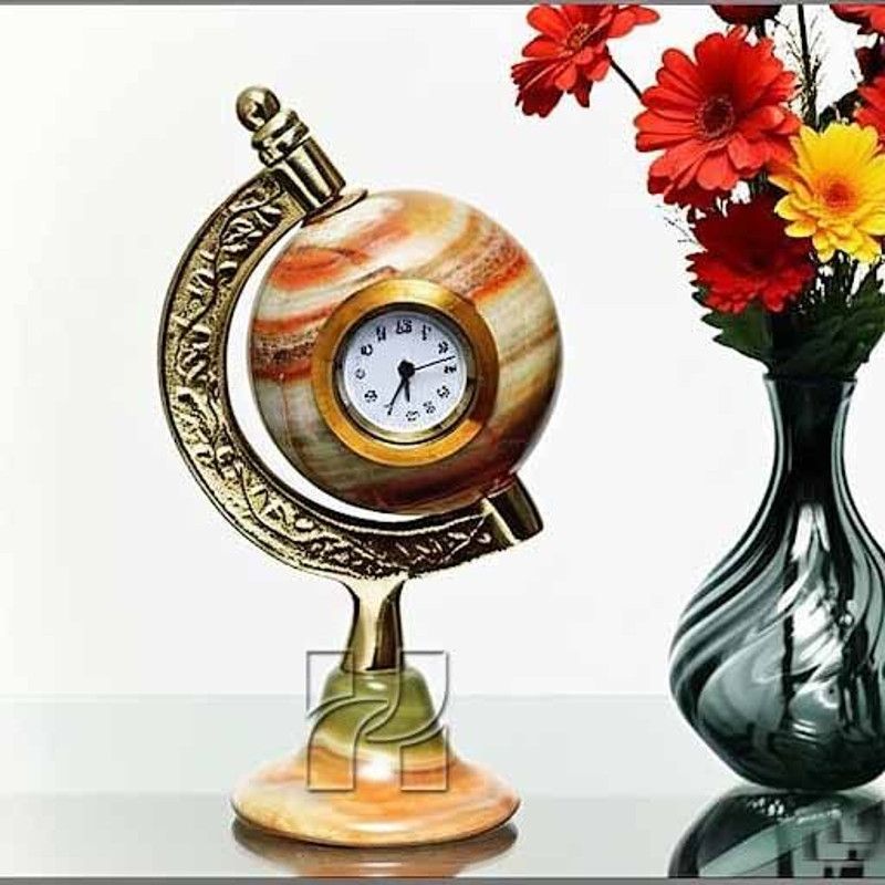 Natural Green Onyx Globe Clock For Study Table Handcrafted Decorative Timepiece 1