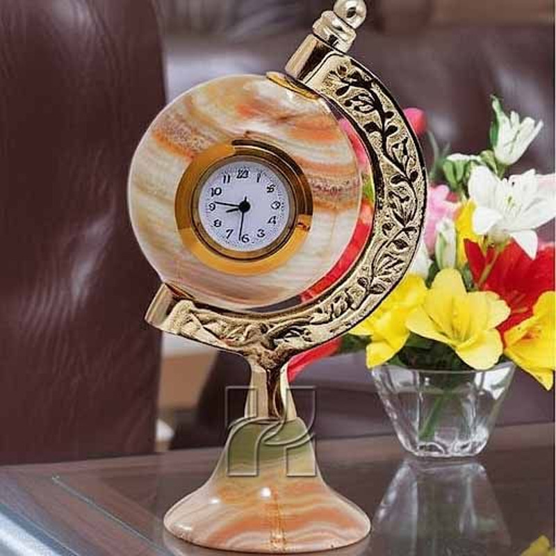 Natural Green Onyx Globe Clock For Study Table Handcrafted Decorative Timepiece 3