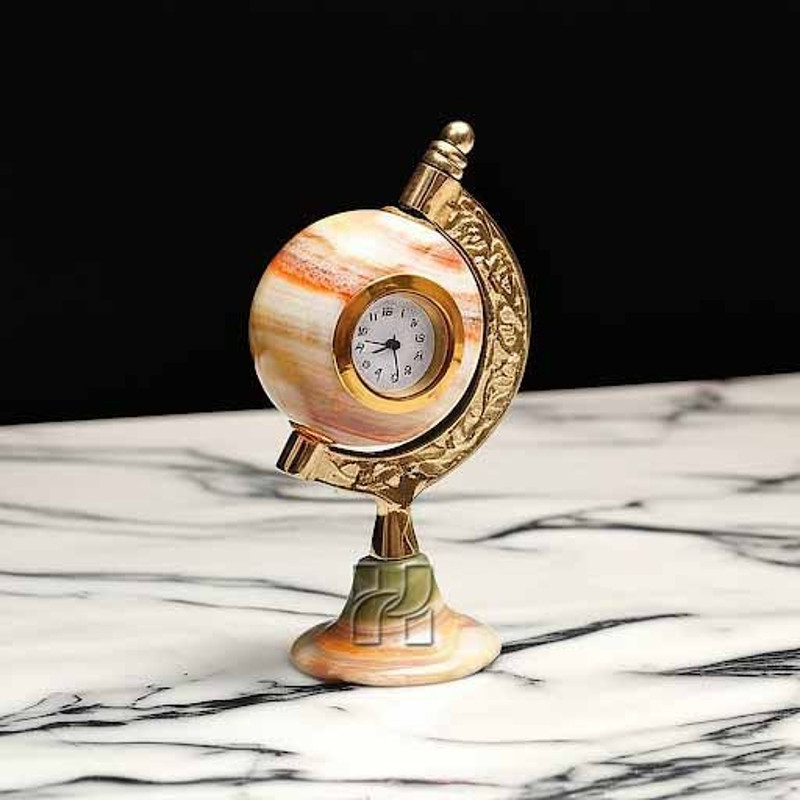 Natural Green Onyx Globe Clock For Study Table Handcrafted Decorative Timepiece 4