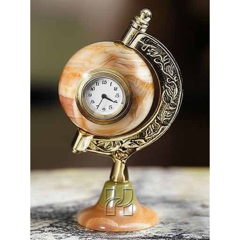 Natural Green Onyx Globe Clock For Study Table Handcrafted Decorative Timepiece 5