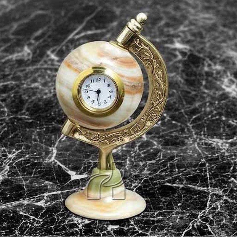 Natural Green Onyx Globe Clock For Study Table Handcrafted Decorative Timepiece 6