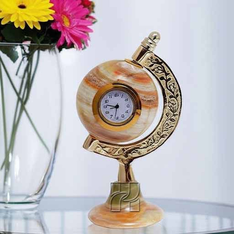 Natural Green Onyx Globe Clock For Study Table Handcrafted Decorative Timepiece 7