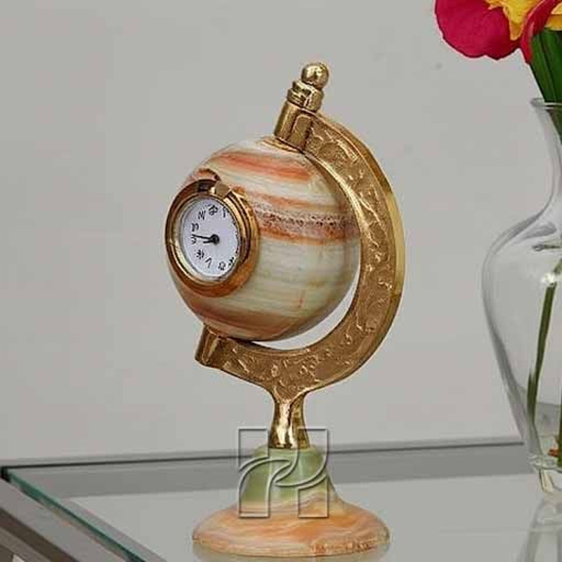 Natural Green Onyx Globe Clock For Study Table Handcrafted Decorative Timepiece 8