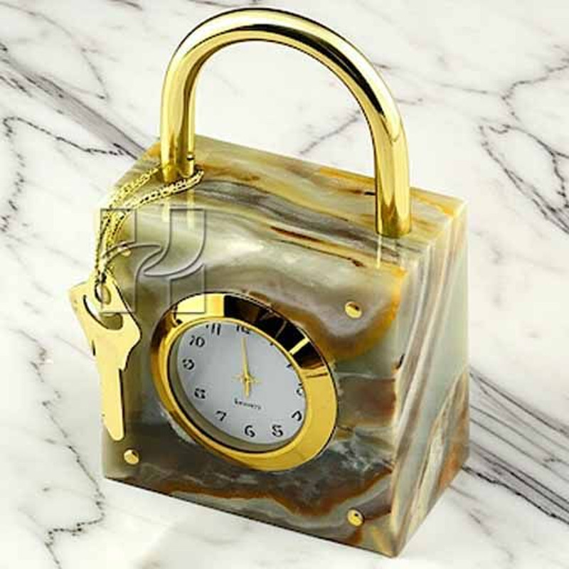 Natural Green Onyx Lock Style Decorative Clock For Office Desk Or Home Decor Elegant Stone Gift It 0