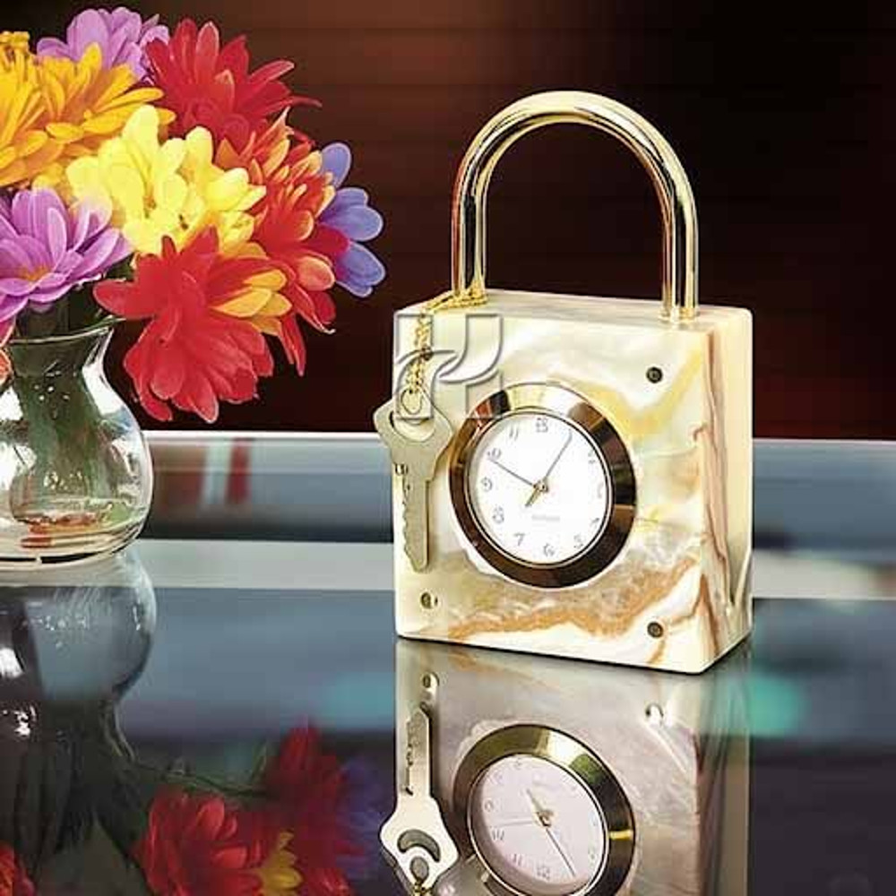 Natural Green Onyx Lock Style Decorative Clock For Office Desk Or Home Decor Elegant Stone Gift It 9