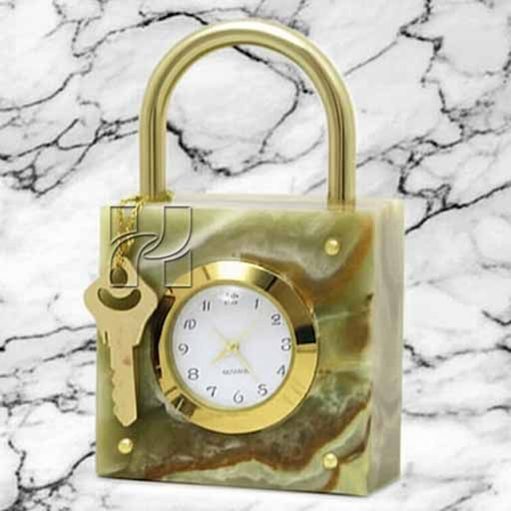 Natural Green Onyx Lock Style Decorative Clock For Office Desk Or Home Decor Elegant Stone Gift It 1