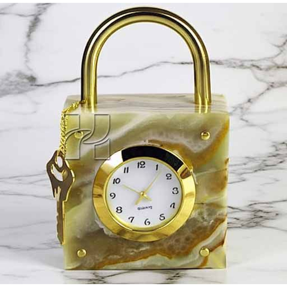 Natural Green Onyx Lock Style Decorative Clock For Office Desk Or Home Decor Elegant Stone Gift It 2
