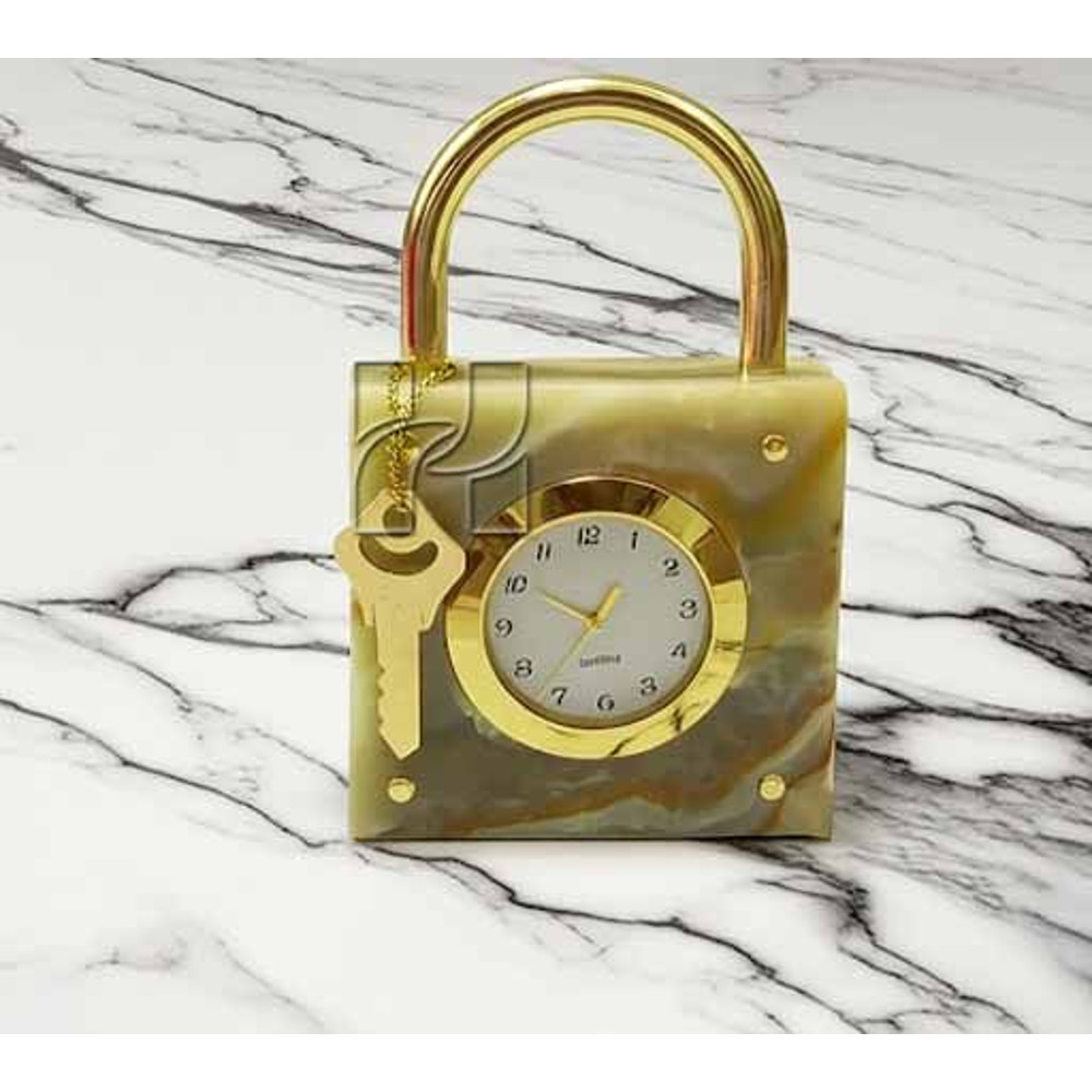 Natural Green Onyx Lock Style Decorative Clock For Office Desk Or Home Decor Elegant Stone Gift It 3