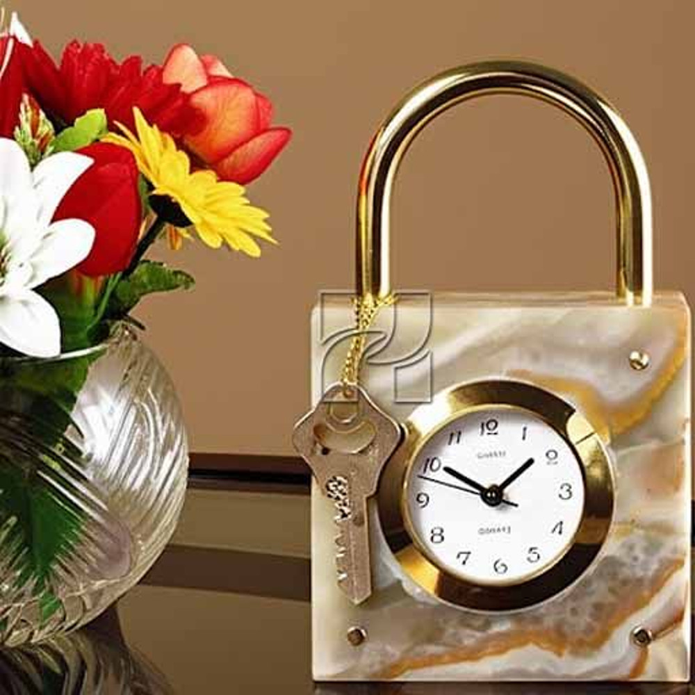 Natural Green Onyx Lock Style Decorative Clock For Office Desk Or Home Decor Elegant Stone Gift It 5