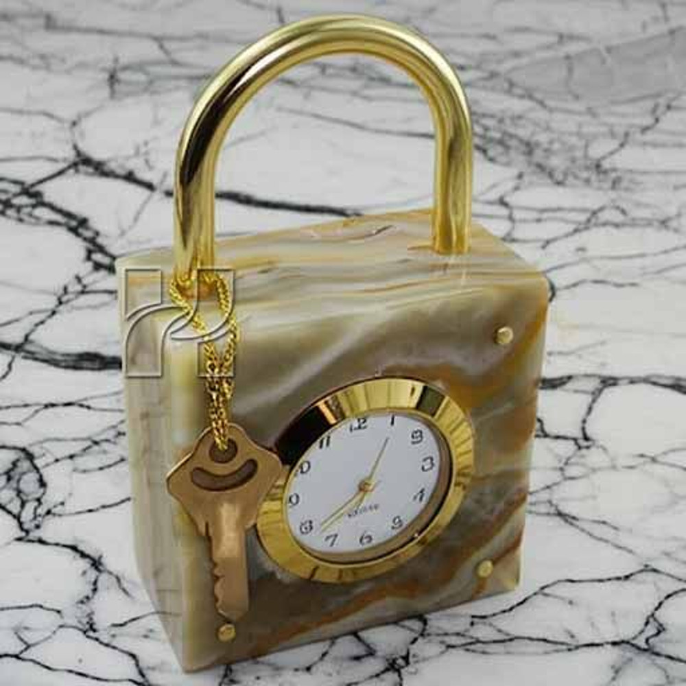 Natural Green Onyx Lock Style Decorative Clock For Office Desk Or Home Decor Elegant Stone Gift It 6