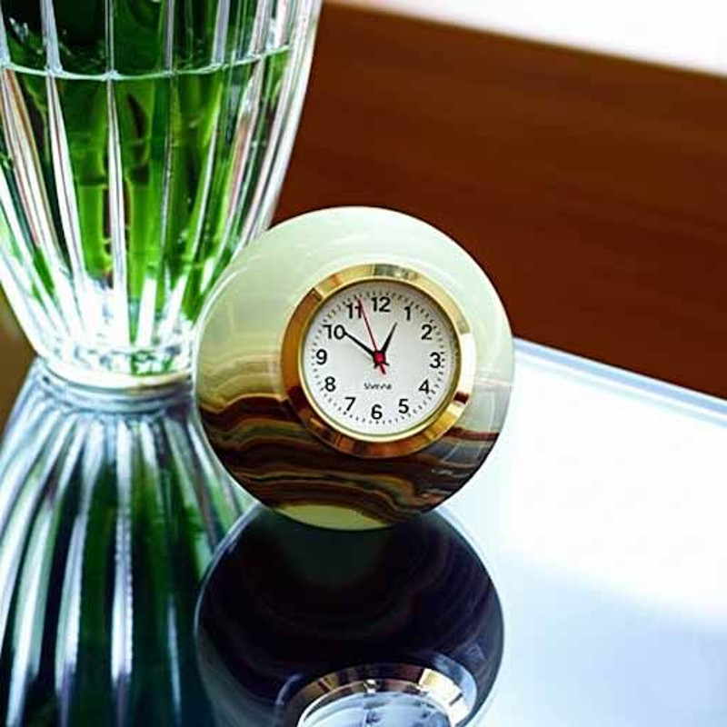 HandCarved Green Onyx Sphere Desk Clock  Natural Stone Ball Timepiece For Office  Home Decor 1