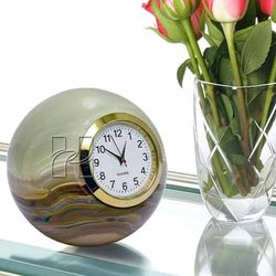 hand-carved green onyx sphere desk clock - natural stone ball timepiece for office & home decor
