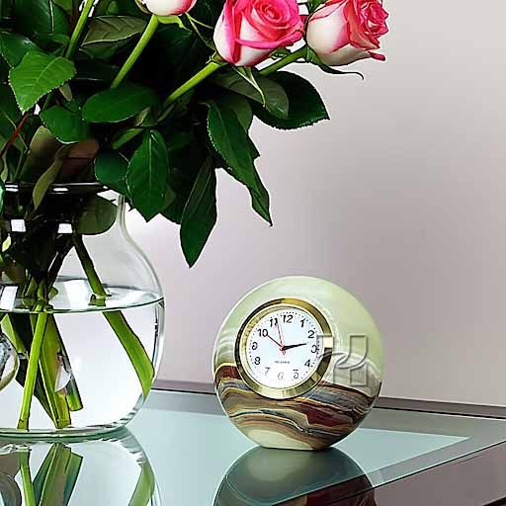 HandCarved Green Onyx Sphere Desk Clock  Natural Stone Ball Timepiece For Office  Home Decor 5