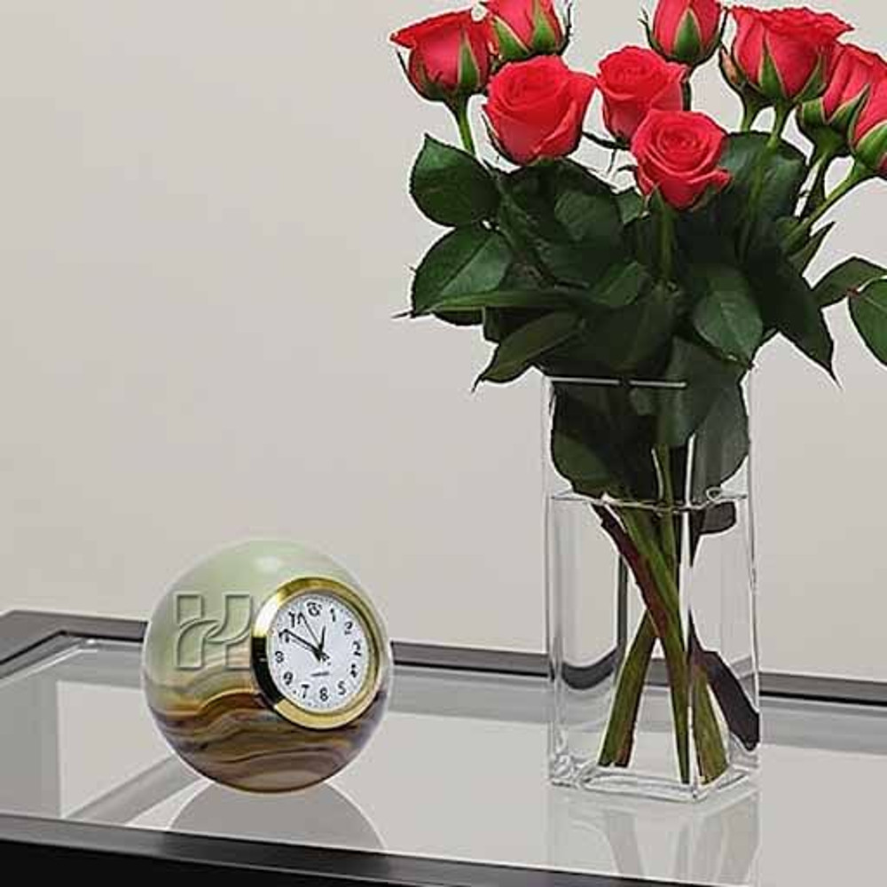 HandCarved Green Onyx Sphere Desk Clock  Natural Stone Ball Timepiece For Office  Home Decor 6