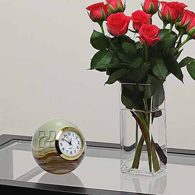 HandCarved Green Onyx Sphere Desk Clock  Natural Stone Ball Timepiece For Office  Home Decor 6
