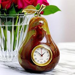 hand-carved peach shape green onyx clock – elegant natural stone decor for home and office