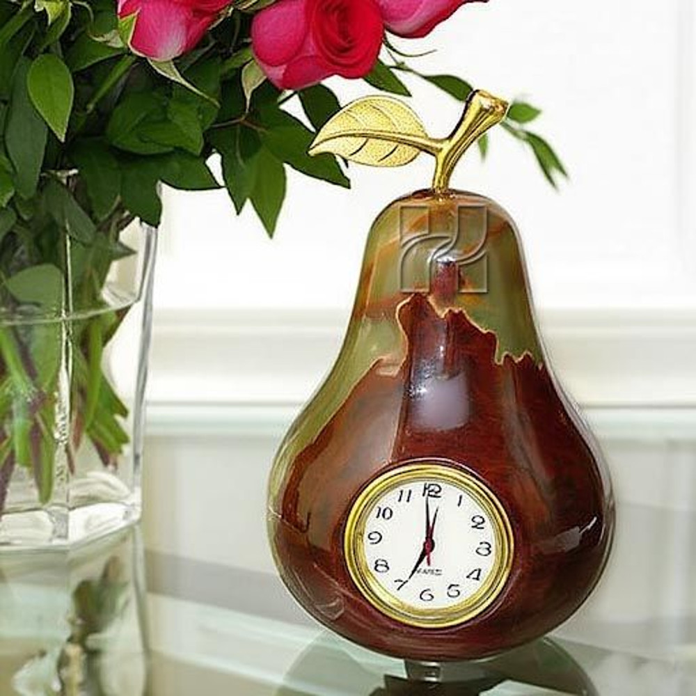 HandCarved Peach Shape Green Onyx Clock Elegant Natural Stone Decor For Home And Office 1