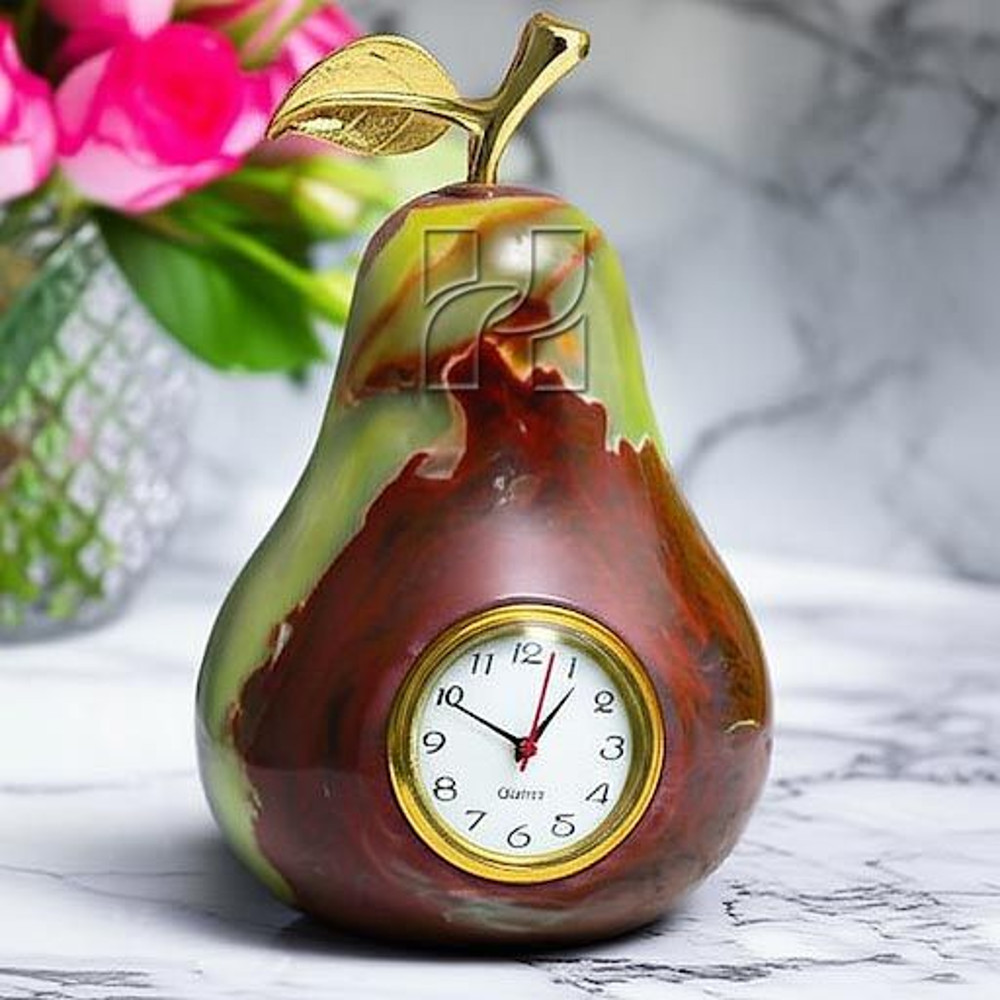 HandCarved Peach Shape Green Onyx Clock Elegant Natural Stone Decor For Home And Office 3