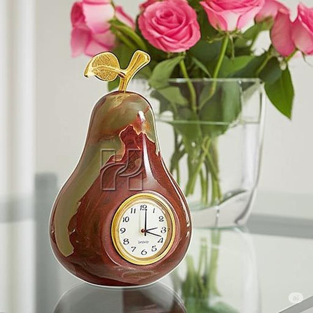 HandCarved Peach Shape Green Onyx Clock Elegant Natural Stone Decor For Home And Office 4