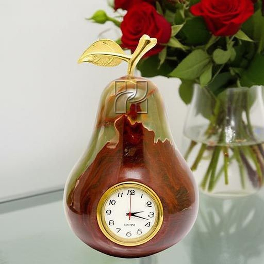 HandCarved Peach Shape Green Onyx Clock Elegant Natural Stone Decor For Home And Office 5