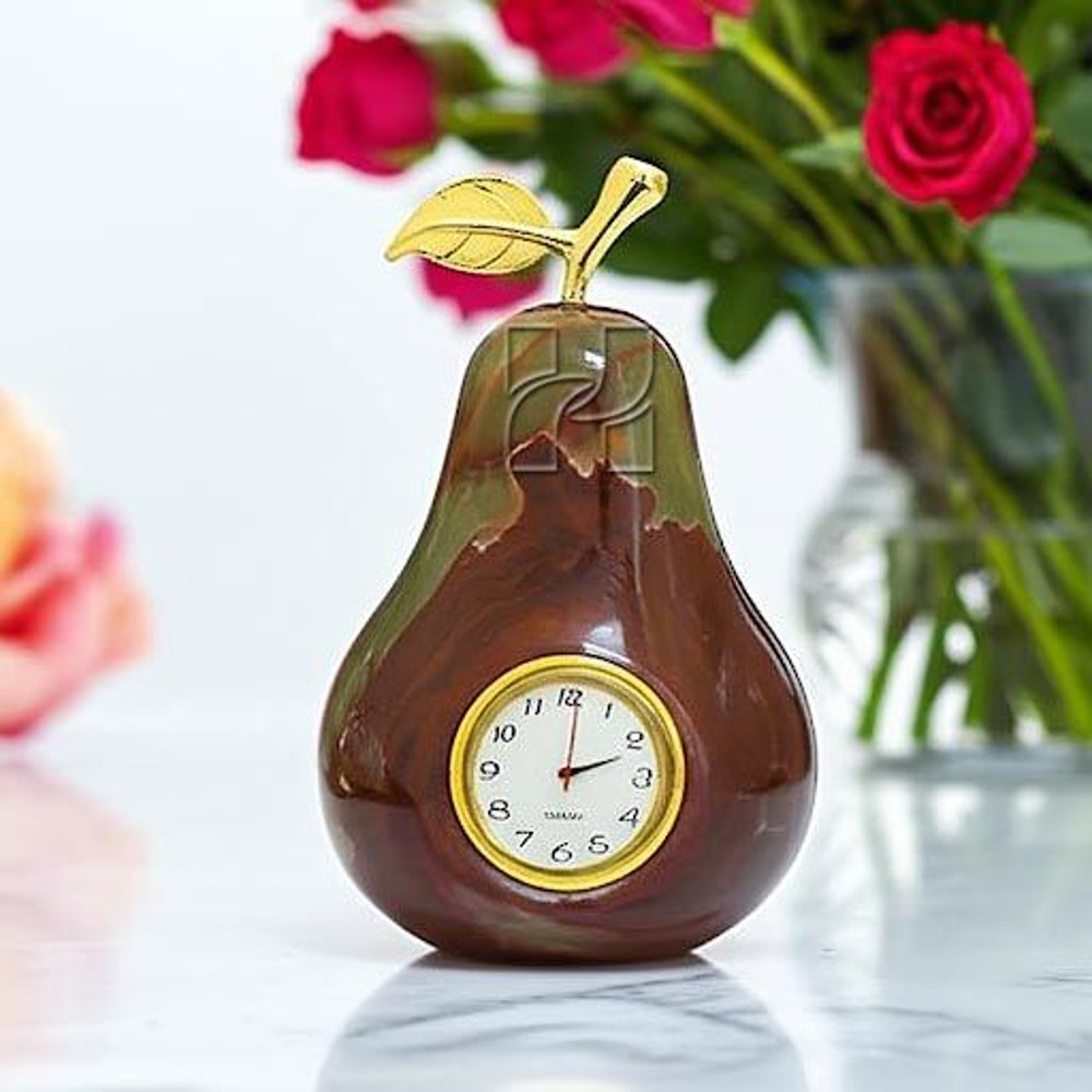 HandCarved Peach Shape Green Onyx Clock Elegant Natural Stone Decor For Home And Office 6