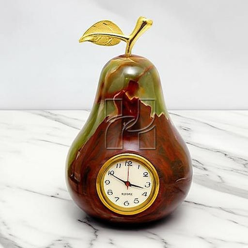 HandCarved Peach Shape Green Onyx Clock Elegant Natural Stone Decor For Home And Office 8