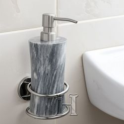 sunny grey marble natural stone soap dispenser for bathroom & kitchen – handmade luxury refillable lotion pump bottle –