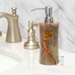 elegant green onyx marble soap pump | natural stone soap dispenser for sink countertop