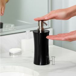 elegant jet black onyx soap dispenser – solid stone design for home & hotel bathrooms