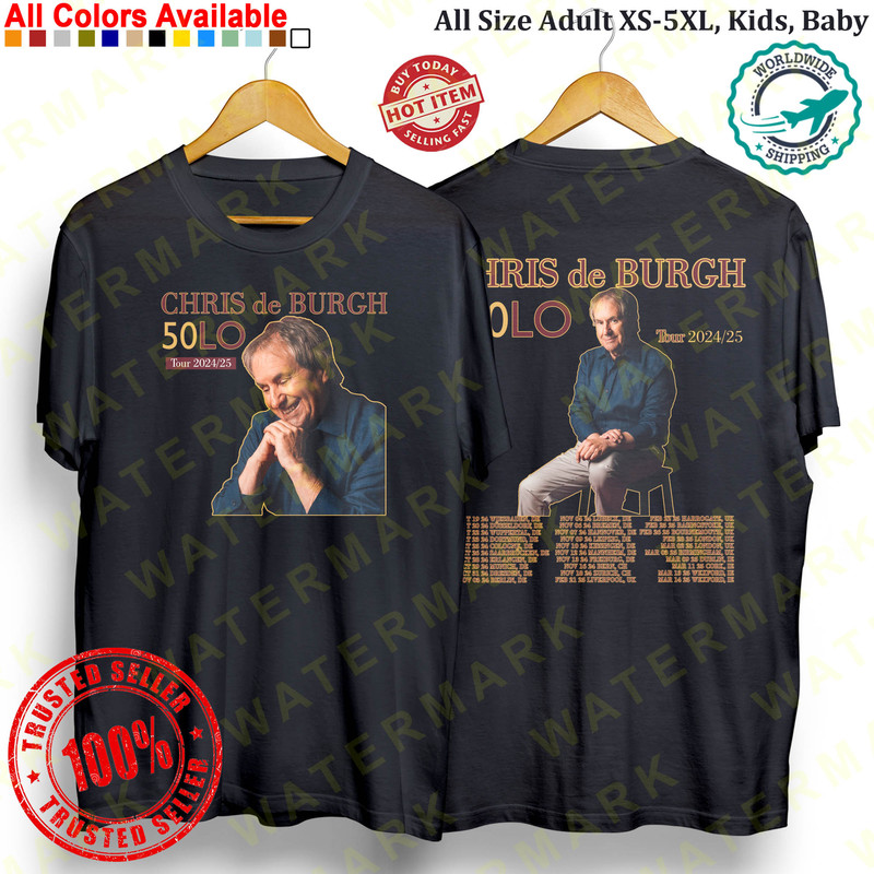 CHRIS DE BURGH 50LO TOUR 2024 2025 Concert Album Tshirt Adult S5XL Youth Babies Toddler 1 0