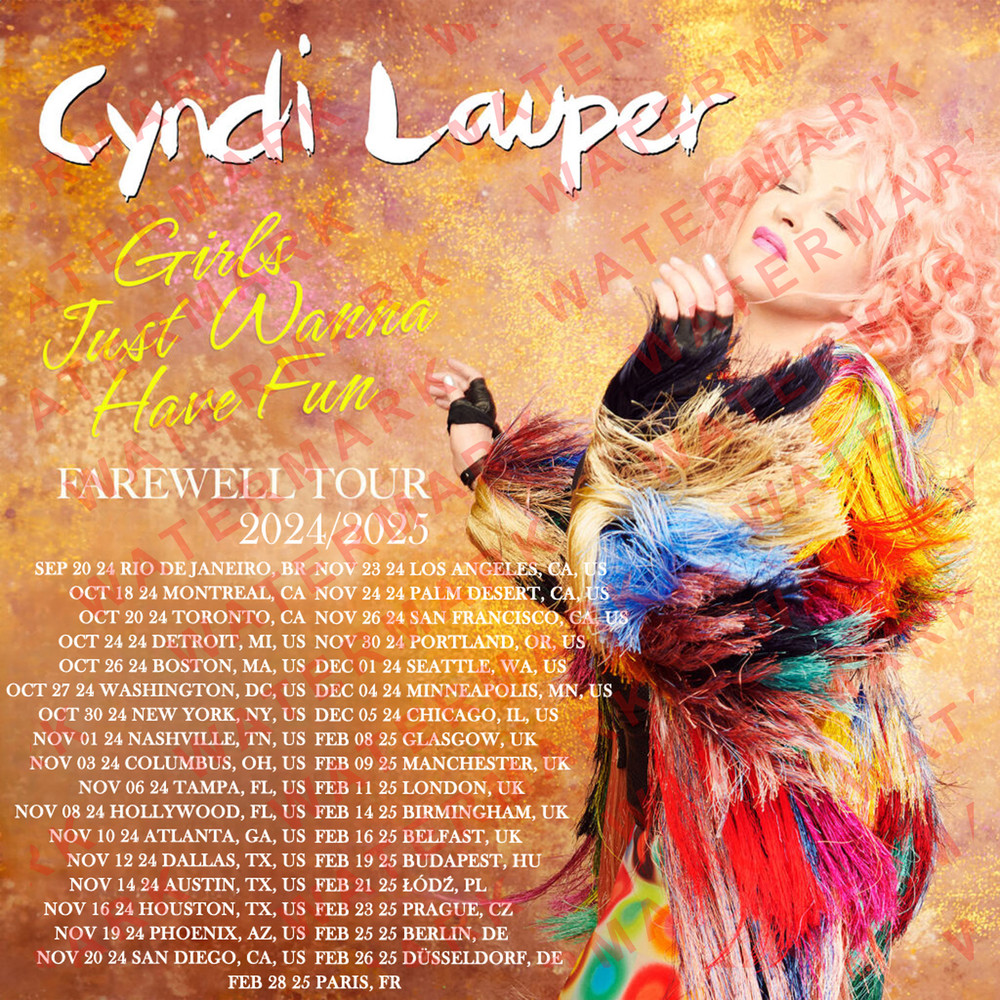 CYNDI LAUPER GIRLS JUST WANNA HAVE FUN FAREWELL TOUR 2024 Concert Album Tshirt Adult S5XL Youth Bab 1