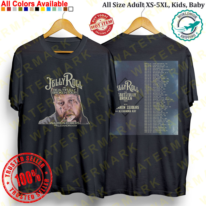 JELLY ROLL THE BEAUTIFULLY BROKEN TOUR 2024 Concert Album Tshirt Adult S5XL Youth Babies Toddler 0