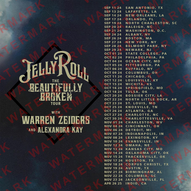 JELLY ROLL THE BEAUTIFULLY BROKEN TOUR 2024 Concert Album Tshirt Adult S5XL Youth Babies Toddler 1