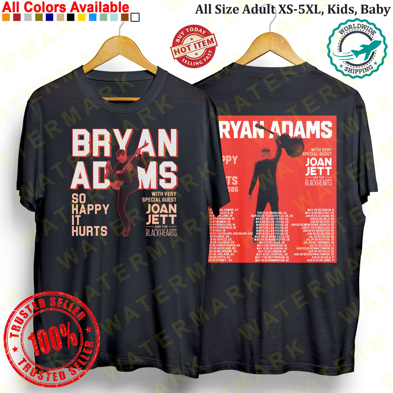 BRYAN ADAMS SO HAPPY IT HURTS ON TOUR 2025 Concert Album Tshirt Adult S5XL Youth 0