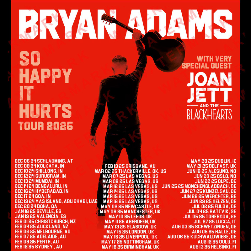 BRYAN ADAMS SO HAPPY IT HURTS ON TOUR 2025 Concert Album Tshirt Adult S5XL Youth 1