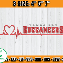 Tampa Bay Buccaneers Heartbeat Embroidery, Embroidery Design, NFL Team Embroidery Design, Football Embroidery