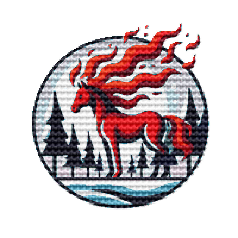 Red Horse In The Forest Symbol Of 2026 Cross Stitch Pattern 0
