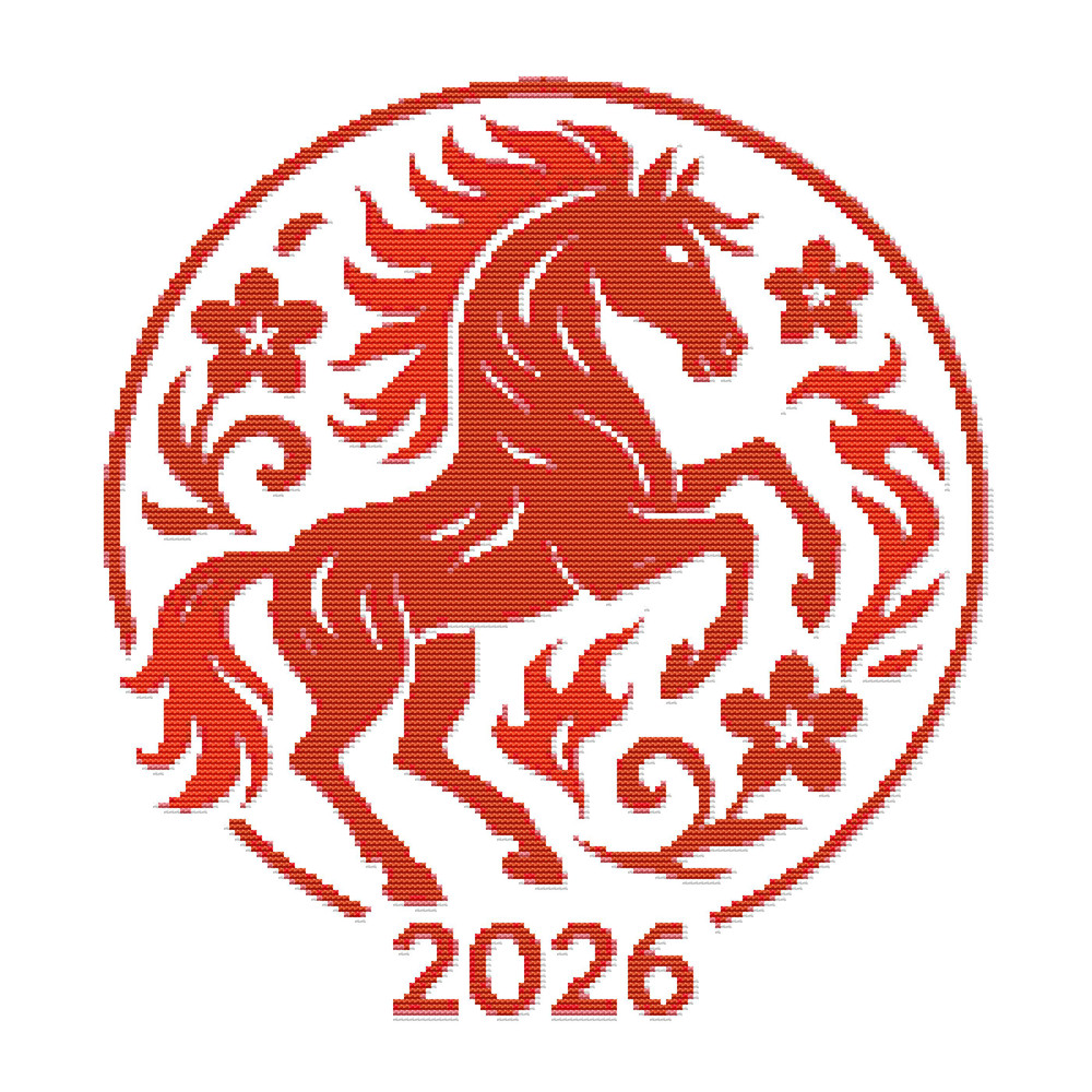 Red Fire Horse With Pattern Symbol Of 2026 Cross Stitch Pattern PDF 0