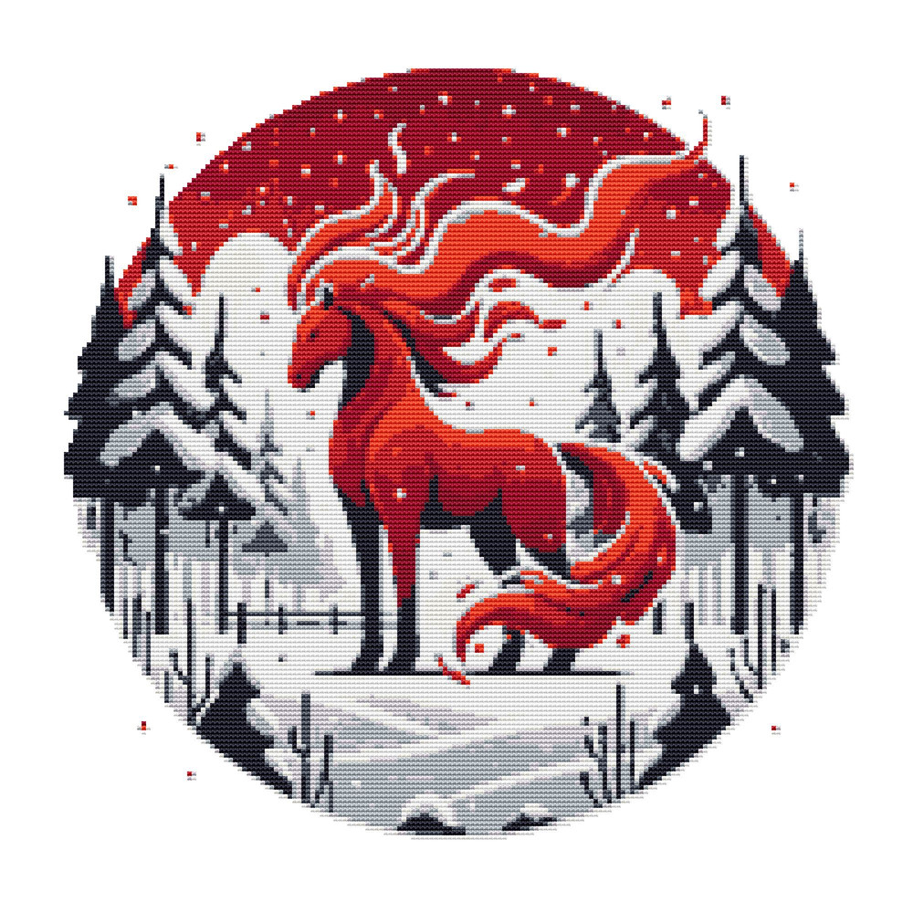 Horse Standing In The Forest Symbol Of 2026 Cross Stitch Pattern 0