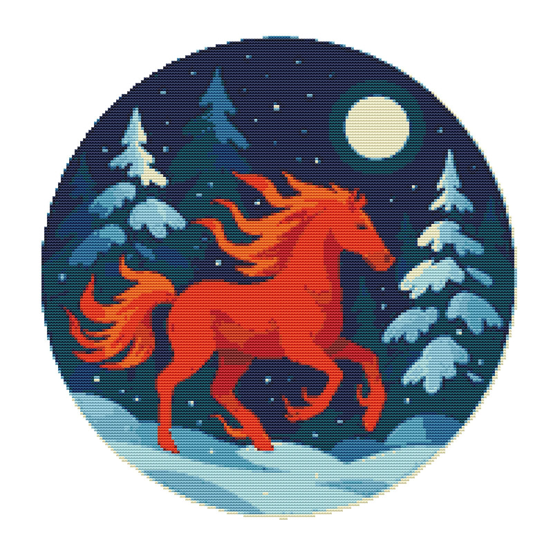 A Horse Runs In A Snowy Forest Symbol Of 2026 Cross Stitch Pattern PDF 0