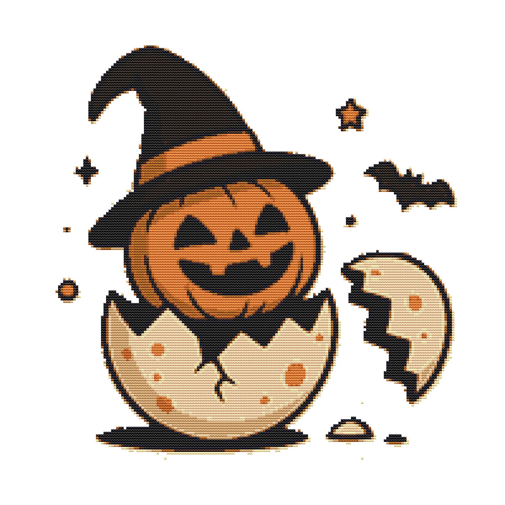 A Pumpkin Hatched From An Egg On Halloween Crossstitch Pattern PDF Instant Download 0