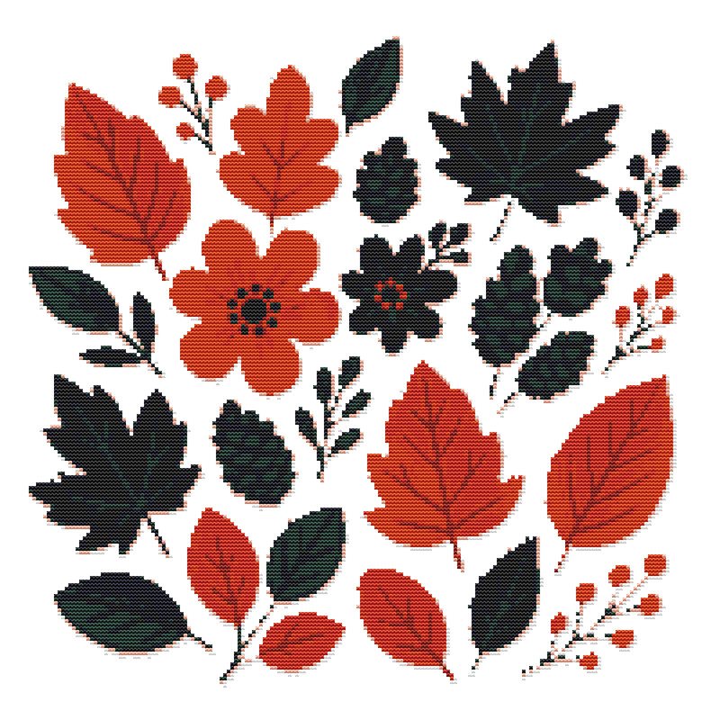 Autumn Leaves And Flowers Crossstitch Pattern PDF Instant Download 0