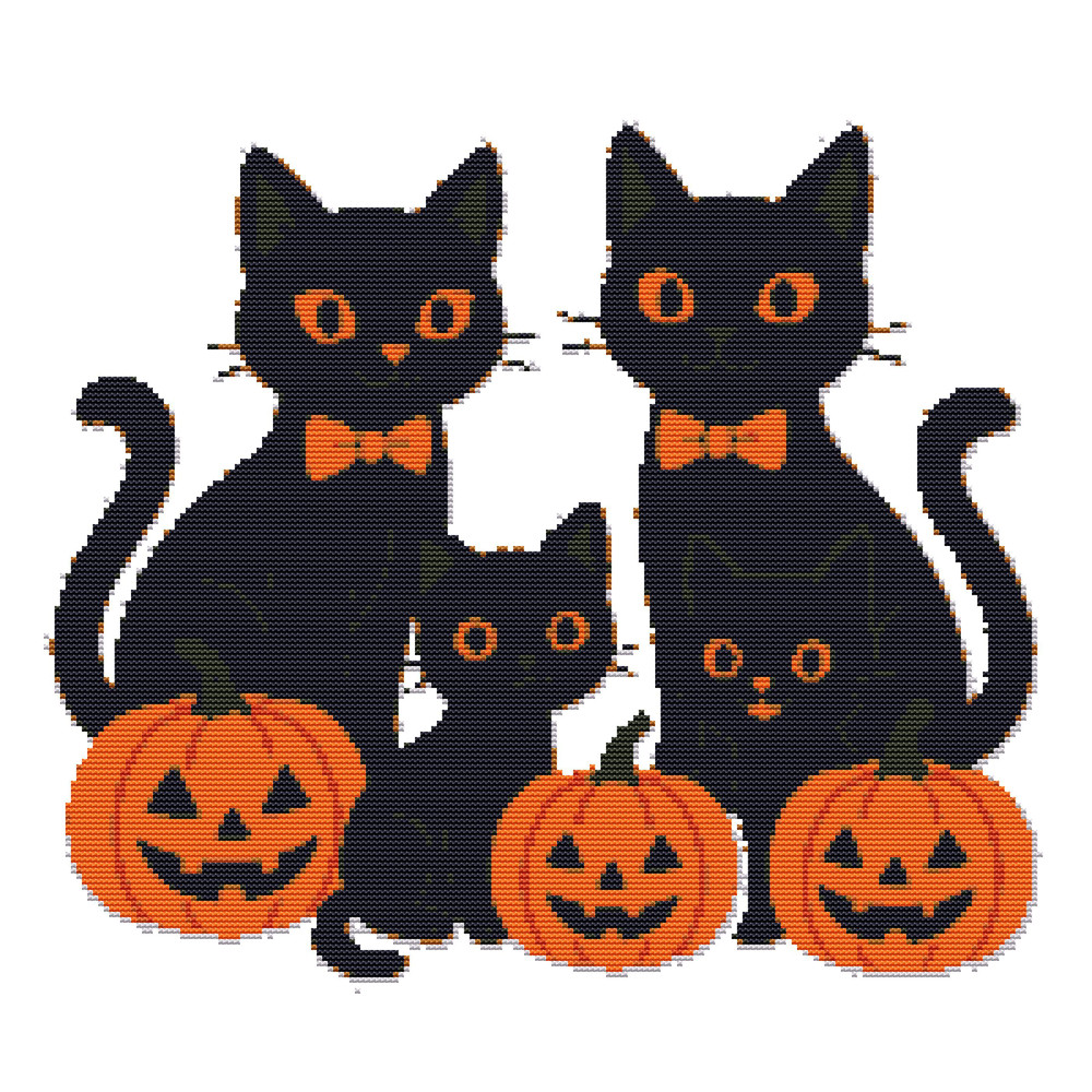 Black Cat Family For Halloween Crossstitch Pattern PDF Instant Download 0