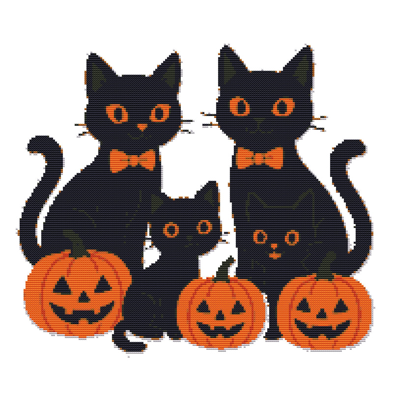 Black Cat Family For Halloween Crossstitch Pattern PDF Instant Download 0