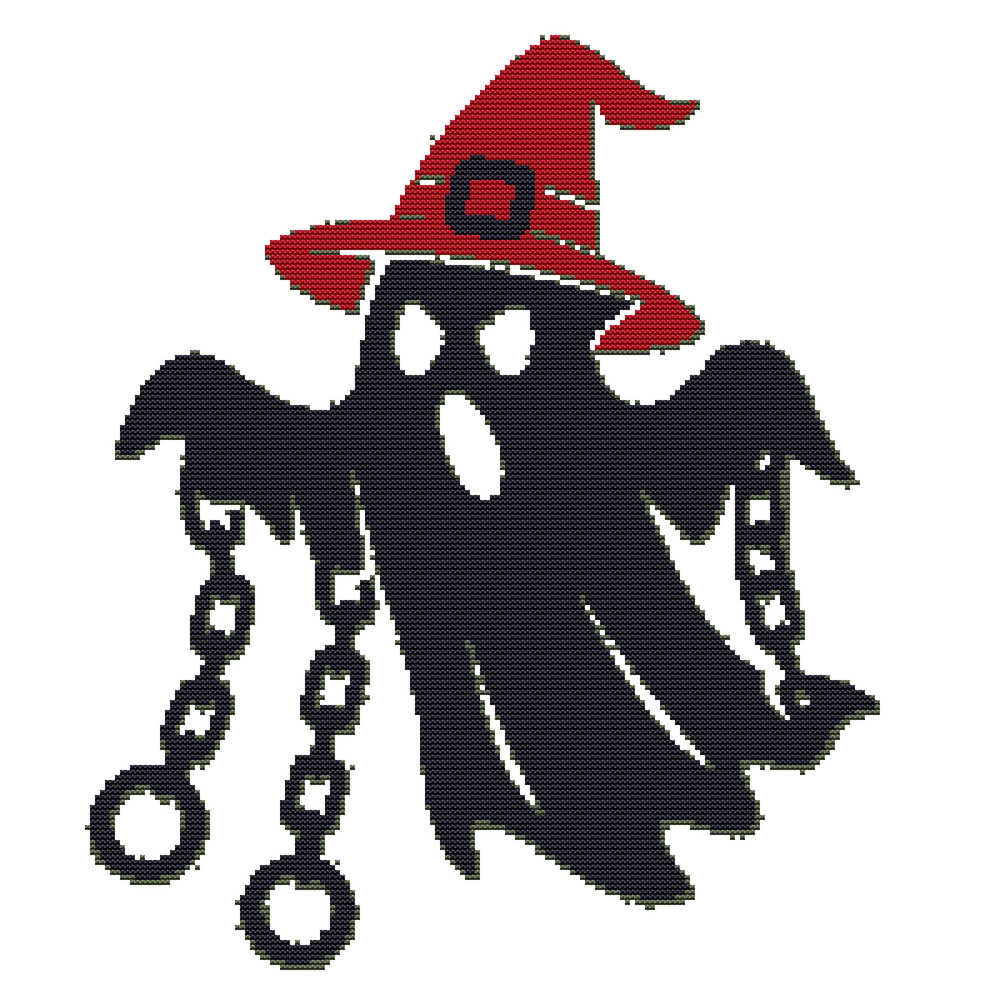 Black Ghost In Chains For Halloween Crossstitch Pattern PDF Instant Download 0
